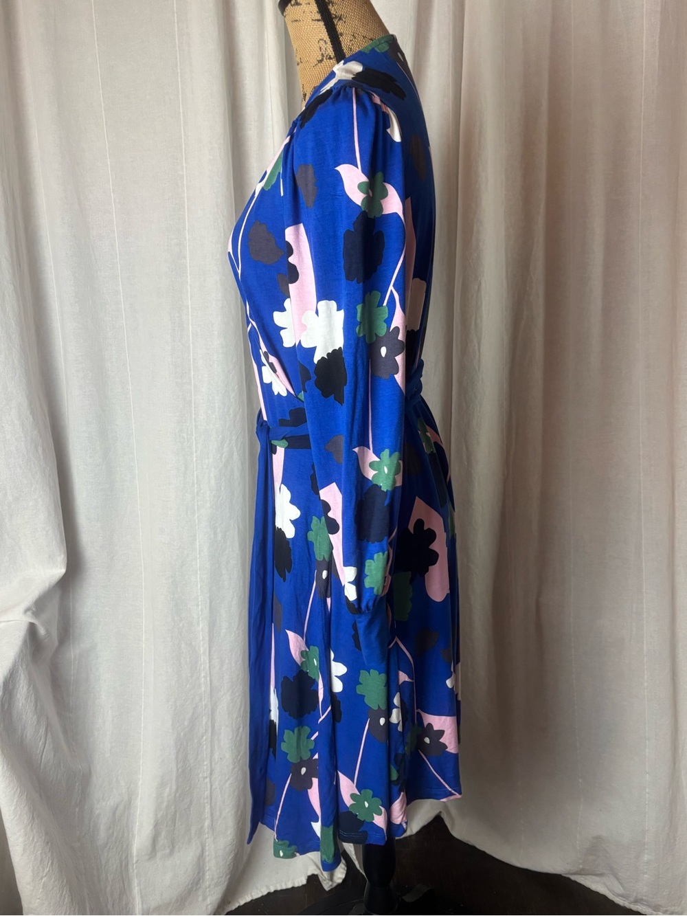 Boden Long Sleeve Floral Wrap Midi Dress Size 10R Blue Pink White Business - Picture 4 of 7